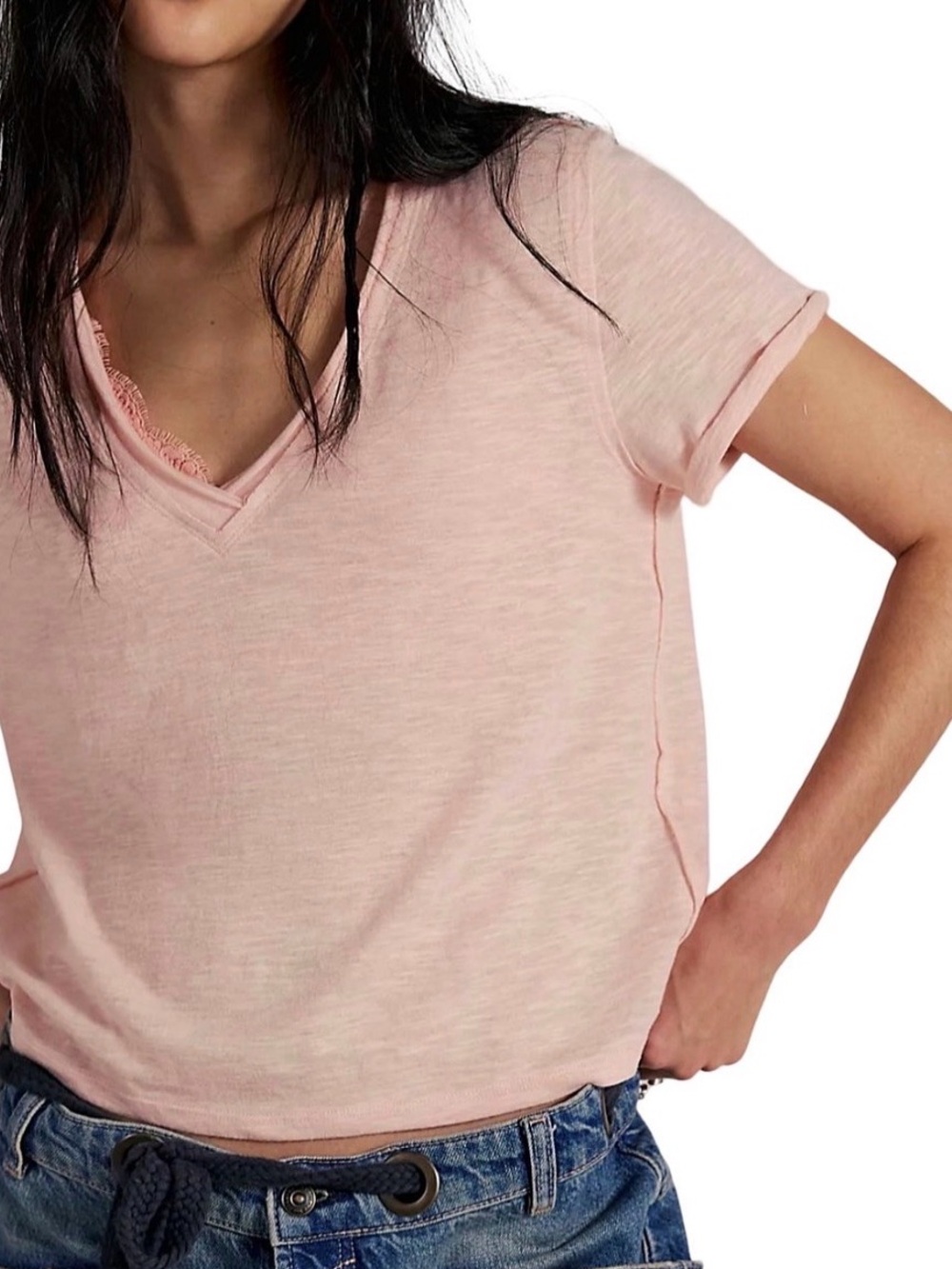 We The Free Blush Pink V-Neck Slub Tee size XS S